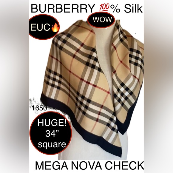 BURBERRY HUGE🔥SILK MEGA Nova Check Scarf! 34”x 34”🔥GORGEOUS🔥EUC🔥MUST SEE👀OS - Picture 1 of 16